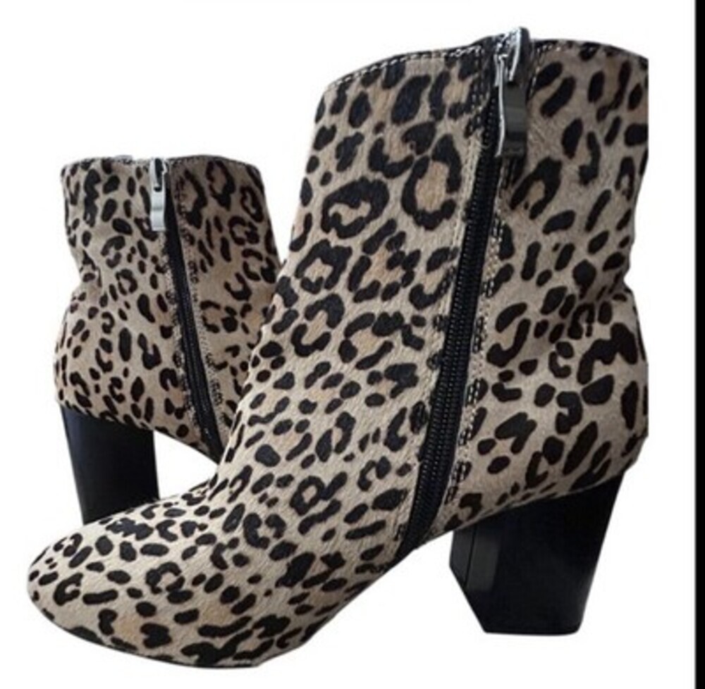 NEW Nordstrom Halogen Leopard Haircalf Abbi Block Heel Booties 7.5